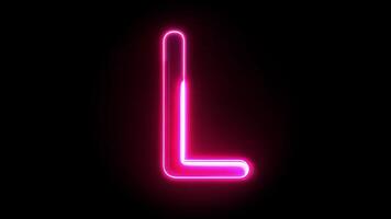 Animated glowing neon letter L in pink style with alpha channel video