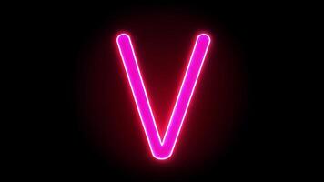 Animated glowing neon letter V in pink style with alpha channel video