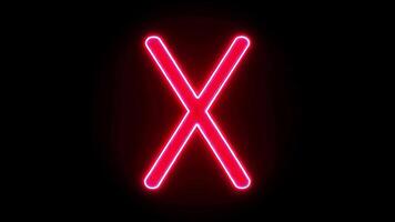Animated glowing neon letter X in pink style with alpha channel video