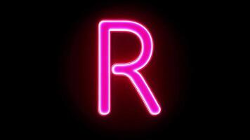 Animated glowing neon letter R in pink style with alpha channel video