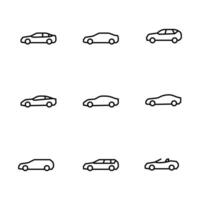 Car icon set in linear style . side view car vehicle vector