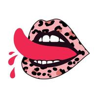 A pink leopard print tongue with a red tongue vector