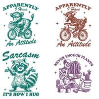 Four t - shirts with different animals and words vector