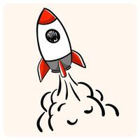 Cartoon Rocket Blasting Off with Smoke Trail with background cream vector