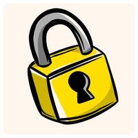Cartoon Golden Padlock Icon for Security with background cream vector