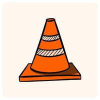 Hand-Drawn Orange Traffic Cone Illustration with background cream vector