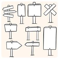 Hand-Drawn Wooden Signposts and Directional Boards Set with background cream vector