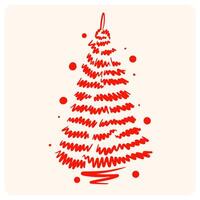 Whimsical Red Christmas Tree Doodle with Festive Baubles with background cream vector