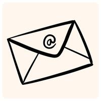 Hand-Drawn Email Envelope Icon with At Symbol with background cream vector