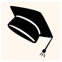 Hand-Drawn Black Graduation Cap with Tassel Doodle with background cream vector
