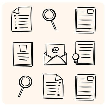 Collection of Hand-Drawn Communication and Document Icons with background cream vector