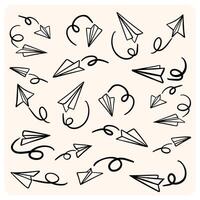 Hand-Drawn Paper Planes Doodle Pattern with background cream vector