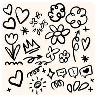 Hand-Drawn Love and Floral Doodle Elements Set with background cream vector
