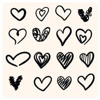 Hand-Drawn Black Heart Doodles Collection with background cream vector