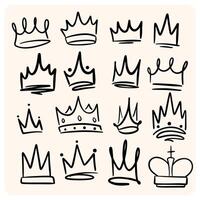 Set of Hand-Drawn Crown Doodles and Royal Symbols with background cream vector