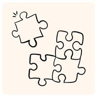 Hand-Drawn Jigsaw Puzzle Pieces - Solution and Connection Concept with background cream vector