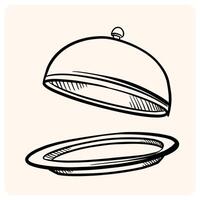 Hand-Drawn Food Cloche and Plate Sketch with background cream vector