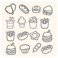 Hand Drawn Fast Food Coloring Page Elements with background cream vector