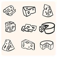 Collection of Hand-Drawn Cheese Slices and Wheels with background cream vector