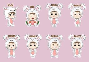 cute costume rabbit with multiple expression vector