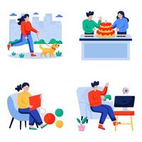 Set of Leisure Activity Flat Illustrations vector