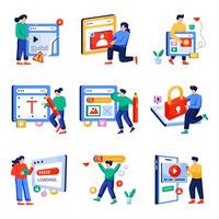 Set of Web Designing and Seo Flat Illustrations vector