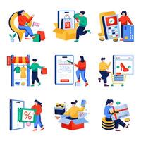 Set of Shopping and Commerce Flat Illustrations vector
