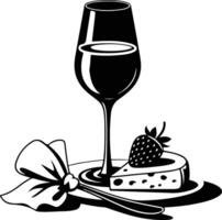 Wine Glass with Cheese, Strawberry, and Napkin Outline vector