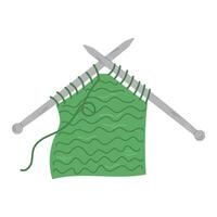 Knitting with knitting needles and yarn . Creative hobby, master class, DIY workshop, craft workshops.Arts and crafts, knitting pink pattern, handmade crafts. vector