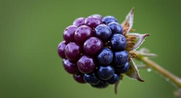 Closeup of Ripe Blackberry with Dew Drops photo