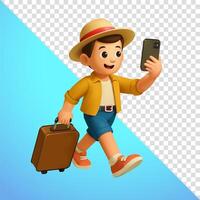 Man traveling while taking selfie with smartphone. Suitable for social media and advertising vector