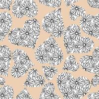 A bouquet of daisy flowers arranged in a neat heart-shaped pattern. The flower is drawn with delicate line art, a simple and minimalistic feel. Seamless pattern background for textile design vector