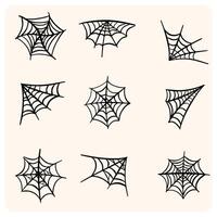 Hand-Drawn Spider Web Doodles and Halloween Elements with background cream vector