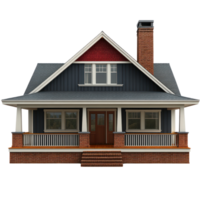 Charming isolated house design featuring a brick and boarded structure with front porch and chimney png