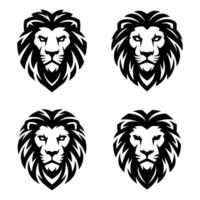 Set of four black lion head logos in tribal style isolated on white background vector