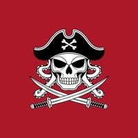 Pirate Skull with Crossed Swords, Wearing a Hat and Surrounded by Tentacles vector