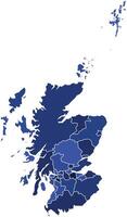 Scotland Maps with Blue Monochrome Color for District Borders Europe Country vector
