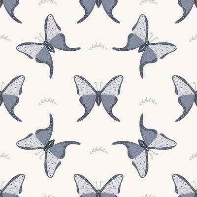 Seamless pattern with boho butterfly. Insect with celestial elements. Witch and magic symbol for textile, prints. Abstract hand drawn illustration in bohemian style