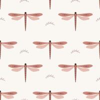 Seamless pattern with boho dragonfly. Insect with celestial elements. Witch and magic symbol for textile, fabric, prints. Abstract hand drawn illustration in bohemian style vector