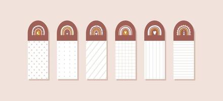 Stickers with boho rainbows. Template design for organizing your planner, diary or notepad. Cute illustration in flat cartoon style vector