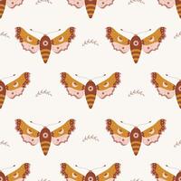 Seamless pattern with boho moth. vector