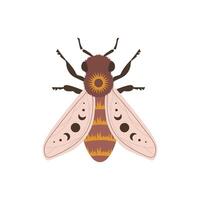 Boho honeybee. Insect with celestial elements. Witch and magic symbol. Abstract hand drawn illustration in bohemian style vector