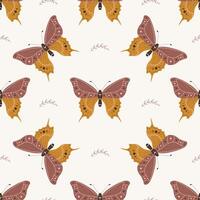 Seamless pattern with boho butterfly. Insect with celestial elements. Witch symbol for textile, fabric, prints. Abstract hand drawn illustration in bohemian style vector
