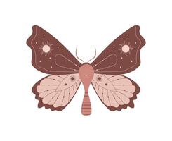 Boho butterfly. Insect with celestial elements. Witch and magic symbol. Abstract hand drawn moth. illustration in bohemian vector