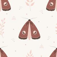 Seamless pattern with boho moth. Insect with celestial elements. magic symbol for textile, fabric, prints. Abstract hand drawn illustration in bohemian style vector