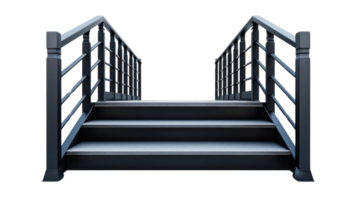 Modern black staircase with railings designed for both indoor and outdoor use in various settings png