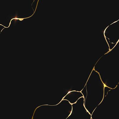 Gold kintsugi on black background. Crack and broken effects. Marble texture. Luxury design for wall art, wallpaper, social media. Modern illustration