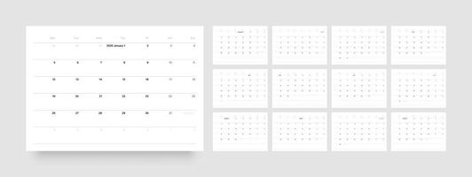 Monthly calendar layout for 2026 year. Minimalistic Diary planner for 2026 year. Week Starts on Monday. vector