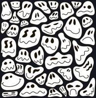 Funny melting smiling happy face seamless pattern. Retro psychedelic drug effect smile icon background texture vector