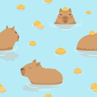 Cute Capybara seamless pattern background. Capybaras swimming in the water. capybaras and oranges vector